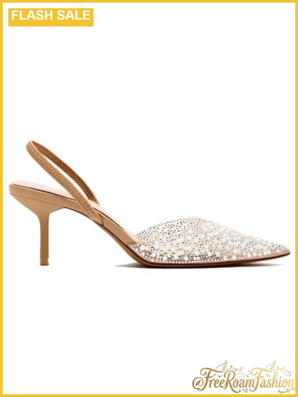 Kitten Heels Pointed Toe Mesh Rhinestone Heeled Sandals Clear PVC Stiletto Mid - Picture 4 of 6